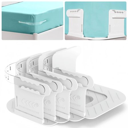 Usynlige lagen-/sengelinnedfastgørere, aftagelige og optrækkelige, holder lagner stramme, lagenclips, hvide (4-delt sæt)