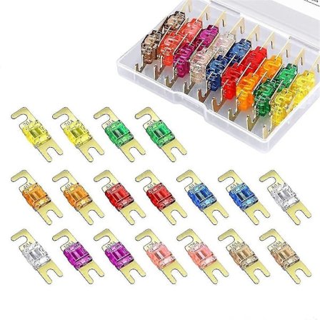 18 stk. Mini ANL sikring, forgyldt ANL sikringspakke (20A, 30A, 40A, 50A, 60A, 80A, 100A, 125A, 150A) til bil og båd