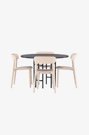 Venture Home - Spisegruppe Copenhagen med 4 spisebordsstole Åstol - Sort - Spisebordssæt 4 personer - Fra Homeroom