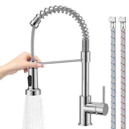 Borstad Nickel Köksblandare med 360° Utdragbar Spray, 2 Spraylägen, Varmt och Kallt