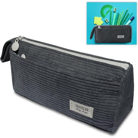 Stor corduroy penalhus med rum, vaskbart penalhus til studerende og kontoransatte