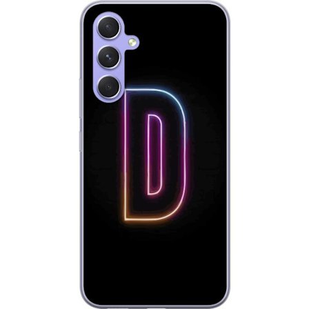 Kompatibelt Mobildeksel til Samsung Samsung Galaxy A54 Minimalistisk neonbokstav D i fargeskiftende lys mot svart bakgrunn i moderne digital design