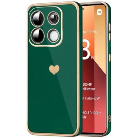 Etui til Xiaomi Redmi Note 13 Pro 4G (ikke til 5G) med hjertemønster anti-ridse blød TPU midnatsgrøn