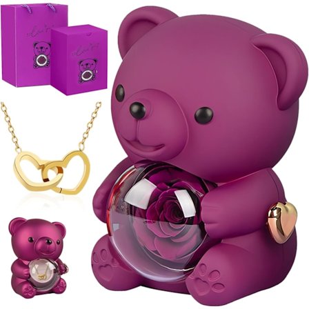 Evig Rosebjørn Gaveeske, Preservert Rosebjørn med, Evige Blomster Kjæreste Party Gaveideer (Lilla)