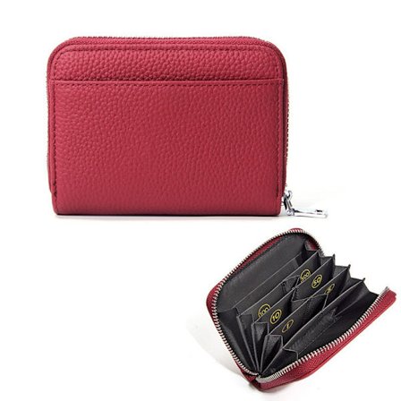 Allsidig lommebok i skinn, RFID anti-magnetisk myntpung, vinrød