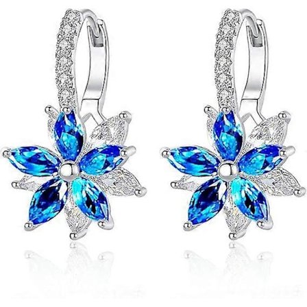 Silver Örhängen för Kvinnor, Vitguldpläterade Dubbla Blomörhängen med Cubic Zirconia
