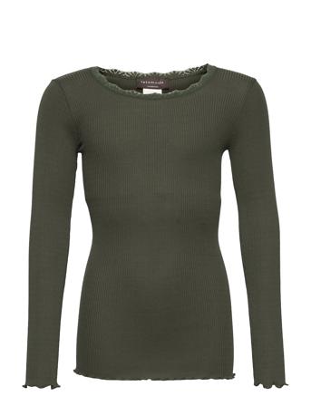 Silk T-Shirt W/ Lace Langærmet T-shirt Grøn Rosemunde Kids