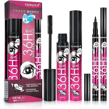 4D Silk Fiber Mascara & Eyeliner Set, kladdsäker, snabbtorkande och vattentät, förtjockar ögonmakeup och förlänger ögonfransarna, mascara och eyeliner