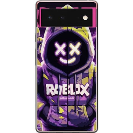Kompatibelt Mobilskal till Google Google Pixel 6 Färgstark Roblox-inspirerad huvtröjskaraktär med neonfärger och mask, digital spelillustration pe