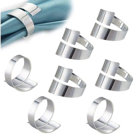 Sæt med 12 sølvfarvede metalservietringe til bryllup, middag, fest,