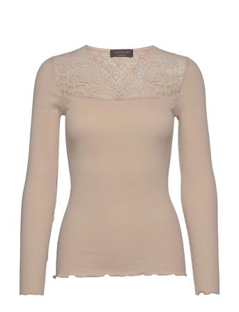 Organic T-Shirt Ls W/Lace Beige Rosemunde