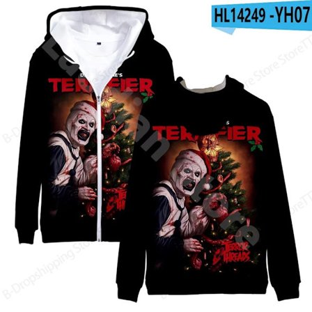 Horrorfilm Terrifier 3 3D Print Hoodie Mænd Kvinder Mode Lynlås Hoodie Sweatshirt Herrejakke Herre Træningsdragt Lynlås Tøj Ny