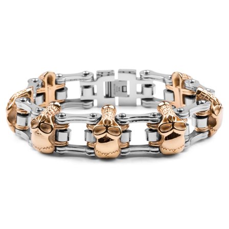 Pulsera de acero con cadena de bici en dorado y plata para hombres - Pulseras de acero