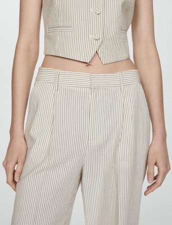 Mango Straight Striped Trousers - Cream - 38