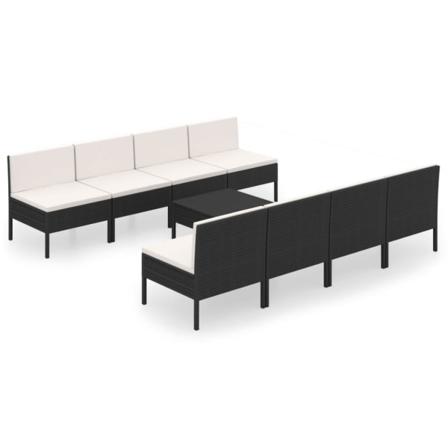 Vidaxl Loungegrupp För Trädgården Med Dynor 9 Delar Konstrotting Svart