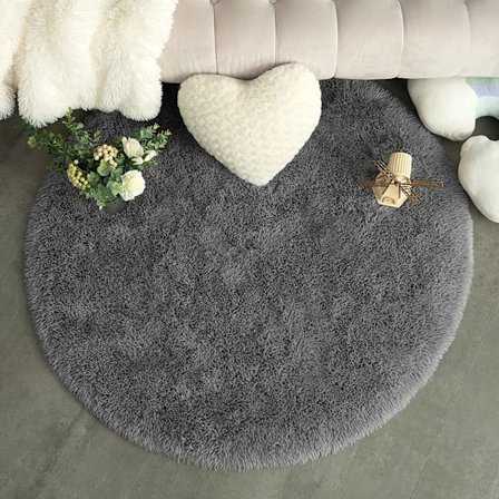 Runda matta i ren färg, diameter 120 cm/47,2 tum, mjuk plysch halkfri matta, fluffig matta (grå)