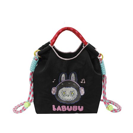 Ballchain vanntett Labub brodert handleveske, skulderveske, pendler veske, liten firkantet veske, mobilveske, barneveske