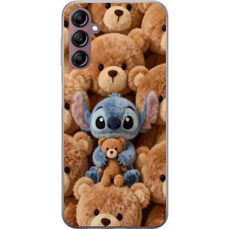 Yhteensopiva Puhelinkuori Samsung Galaxy A14 5G Stitch ympäröity ruskeilla teddykarhuilla, joilla on pieni nallekarhu sylissään söpössä ja kodikkaassa