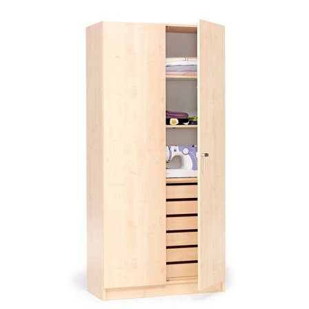 Kleiderschrank THEO, Schubladen und volle Türen, 1000x470x2100 mm, Birke