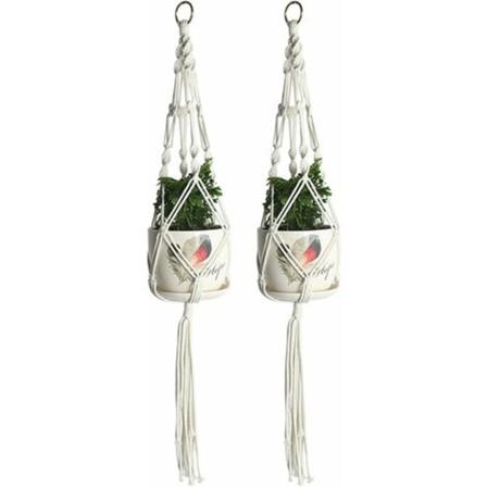 Set med 2 Macrame plantehengere, håndlagde bomullstauhengere, blomsterpotteholder, innendørs plantehengere hvite