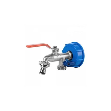 IBC-adapter S60x6, kran med to hann-¾"-utganger + 2 hunn-¾"-kranadaptere