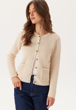 SELECTED - Slfvinna Ls Structure Knit Car - Birch - Kläder - - Bubbleroom