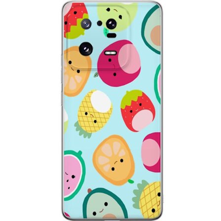 Kompatibel Mobilcover til Xiaomi 13 Pro Mønster af kawaii frugter som jordbær citron ananas og avocado på lyseblå baggrund