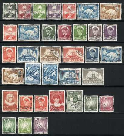 Grønland - Sammenstilling af 35 forskellige frimærker