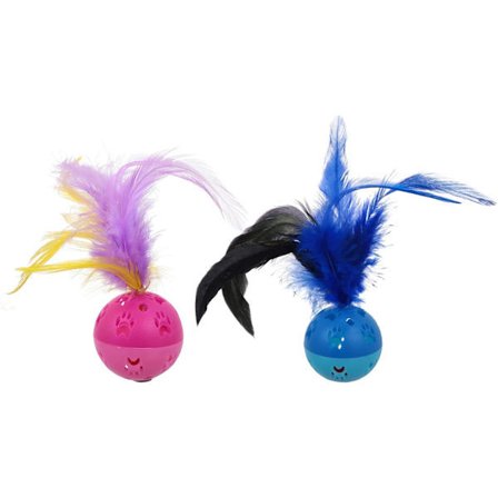 4 kpl kissan lelu pallo kellolla ja höyhenellä muovinen ritilä helistinpalloja kissanpentu jahtaa pomppiva pallo lelu[CO]