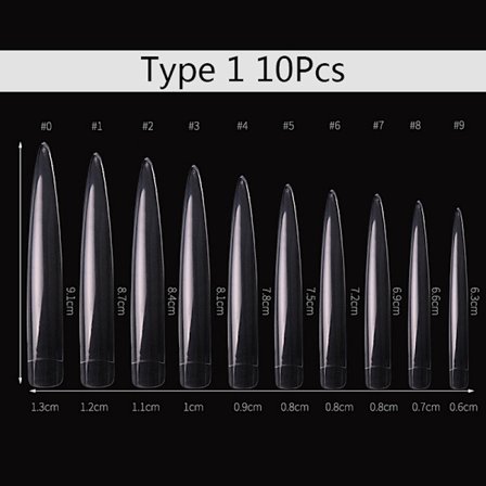 10 Stk Stiletto Nail Tips Ekstra Lang Form Klar Halv Deksel Fals