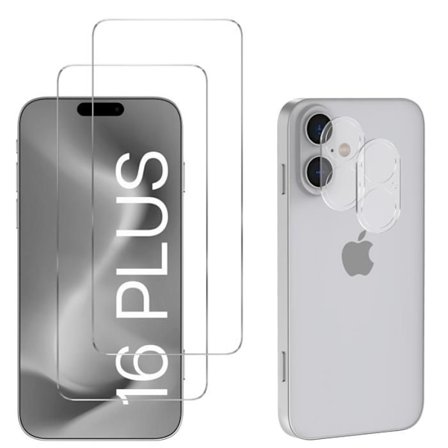 Hærdet Glas - Phonillico - iPhone 16 PLUS - Pakke 2 - Skærm- og Kamerabeskyttelse - Ridsefast