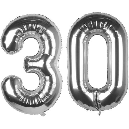 40 Tommer Sølv 30 Nummer Jumbo Folie Mylar Helium Balloner - Festdekoration Tilbehør Balloner - Perfekt Til 30-års Fødselsdag Eller 30-års Jubilæum