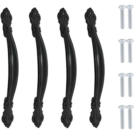 Sæt med 4 Vintage Møbelhåndtag - Sorte Buede Skabshåndtag