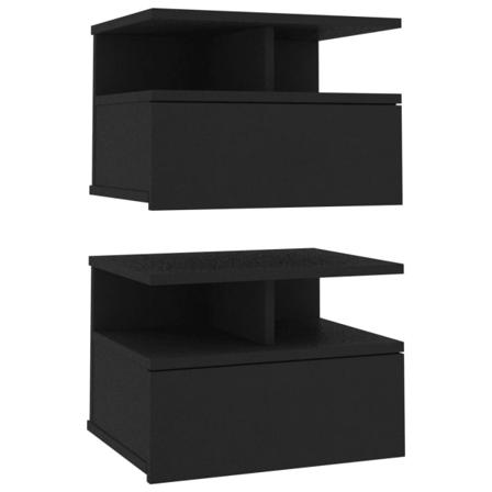 Vidaxl Svävande Sängbord 2 St Svart 40x31x27 Cm Konstruerat Trä Svart