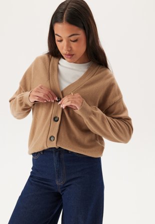 GANT - Superfine Lambswool Cardigan - Caramel Beige - Kläder - - Bubbleroom