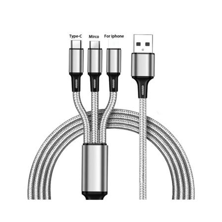 3 i 1 Micro USB Typ C 1,2 m laddarkabel 2,1A ström Flera USB laddningssladd Usbc-mobiltelefonkabel för ios/Android/Typ-C Silver 1.2m For 3 in 1