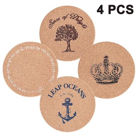 4 stk Runde Korkbriketter, Bordskåner, Gryder, Pander og Planter