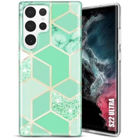 Fodral till Samsung Galaxy S22 Ultra, turkos marmormönsterskydd Lättviktsmjukt