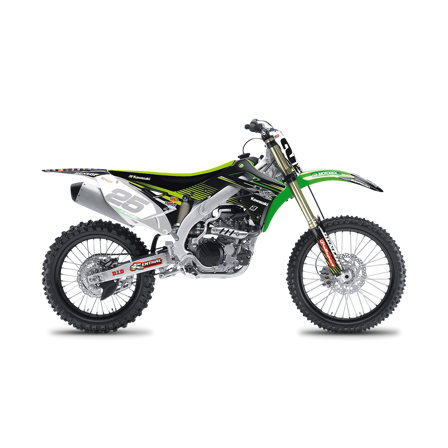 Blackbird Replica Racing Team 2018 Complete Decal Kit with Seat Cover Black-Green - Kawasaki KX 450F 2012-2015