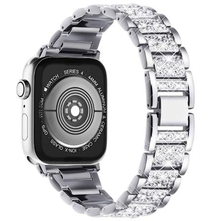 Kompatibel med Apple Watch 42mm 44mm 45mm 49mm, Dam Bling Kristall Rostfritt Stål Länk Armband Ersättningsband, Bling Silver 42mm 44mm 45mm 49mm