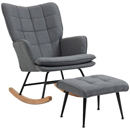 Rootz gyngestol med fodskammel - Plejestol - Polstret lænestol - Elegant design - Bøgeben - Grå - 64cm x 89cm x 90cm