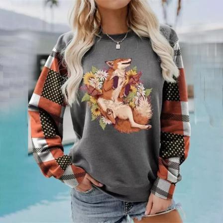 Långärmad Tröja Med Geometriskt Print För Damer Baggy Sweatshirts