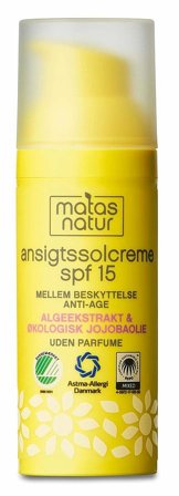 Matas Natur Ansigtssolcreme SPF 15 50 ml, Skincare, Solcreme, Solcreme Til Ansigtet