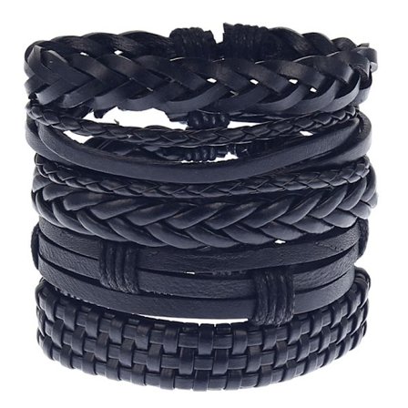 5PCS Läderarmband för Män Kvinnor Flätad Rep Manschett Armband