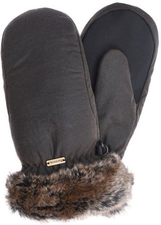 Barbour W's Wax with Fur Trim Mittens Olive