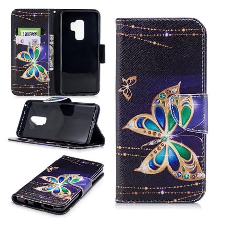 Samsung Galaxy S9 Plus Printet Mønster PU læder flip etui - Diamant Sommerfugl