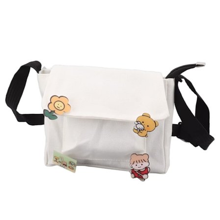 Söt Canvas Messenger Bag med 4 Pins Bedårande Stil Flera Fack All Match Axelväska för Kvinnor Canvas