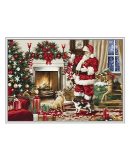 Kirjontapakkaus Taulu Joulupukin sisustus