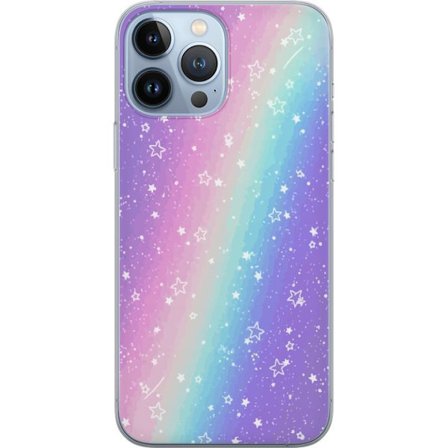 Kompatibelt Mobildeksel til Apple iPhone 13 Pro Max Rainbow-farget pastellbakgrunn med hvite stjerner og gnistrende prikker i myk overgang