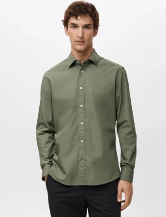 Mango Regular-Fit 100% Cotton Shirt - Khaki green - XS